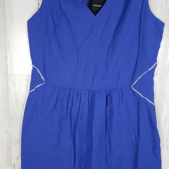 NWT Colorblock Royal Blue Sleeveless V-Neck Mini Dress Women's Size Medium - Picture 3 of 10